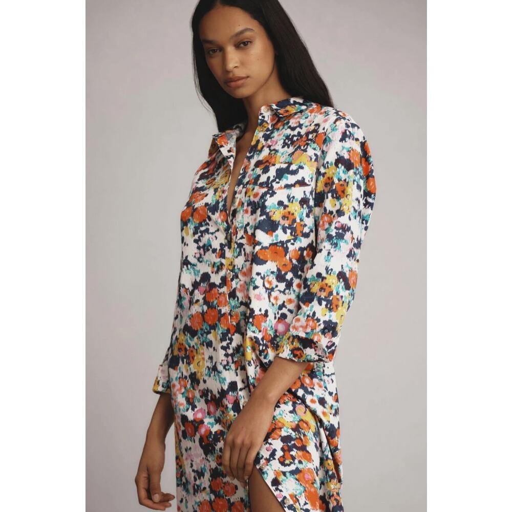 ANTHROPOLOGIE x MAEVE Soren Long-Sleeve Maxi Shirtdress Floral Sz XL $148 {3X32} - Picture 2 of 7